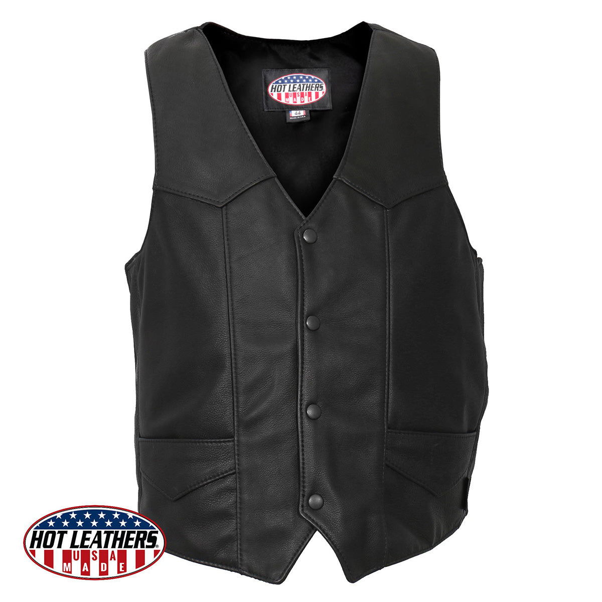 Hot Leathers VSM5006  USA Made Men's Black Classic Premium Leather Vest