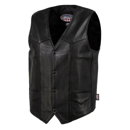 Hot Leathers VSM5006 USA Made Men's 'Classic Western' Black Premium Leather Vest