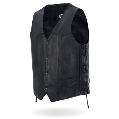 Hot Leathers VSM5008 USA Made Men's Black Western Style Side Lace Premium Leather Vest