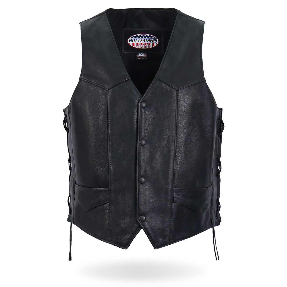 Hot Leathers VSM5008 USA Made Men's Black Western Style Side Lace Premium Leather Vest