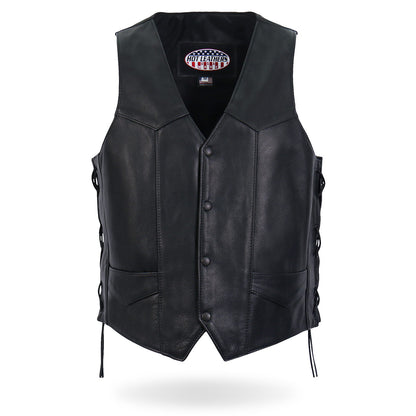 Hot Leathers VSM5008 USA Made Men's Black Western Style Side Lace Premium Leather Biker Vest