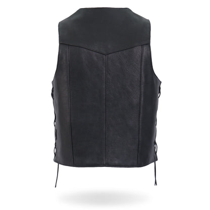 Hot Leathers VSM5008 USA Made Men's Black Western Style Side Lace Premium Leather Biker Vest