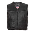 Hot Leathers VSM5009 USA Made Men's Black V-Neck Premium Leather Zippered Motorcycle Rider Vest