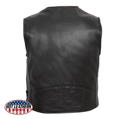 Hot Leathers VSM5009 USA Made Men's Black V-Neck Premium Leather Zippered Vest