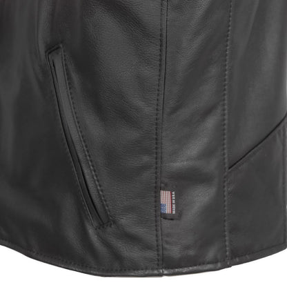 Hot Leathers VSM5009 USA Made Men's Black V-Neck Premium Leather Zippered Motorcycle Rider Vest