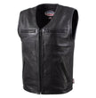 Hot Leathers VSM5009 USA Made Men's 'Slinger' Black V-Neck Premium Leather Zippered Vest