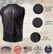 Hot Leathers VSM5009 USA Made Men's 'Slinger' Black V-Neck Premium Leather Zippered Vest