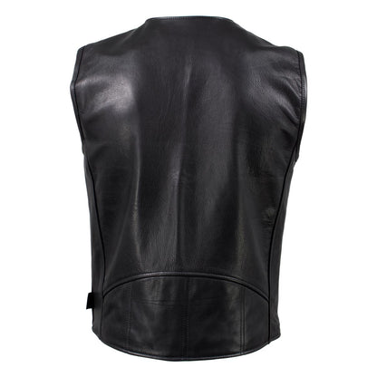 Milwaukee Leather USA MADE MLVSM5009 Men's Black 'Slinger' V-Neck Motorcycle Premium Leather Zippered Vest