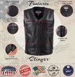 Hot Leathers VSM5009 USA Made Men's 'Slinger' Black V-Neck Premium Leather Zippered Vest