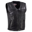 Hot Leathers VSM5009 USA Made Men's 'Slinger' Black V-Neck Premium Leather Zippered Vest