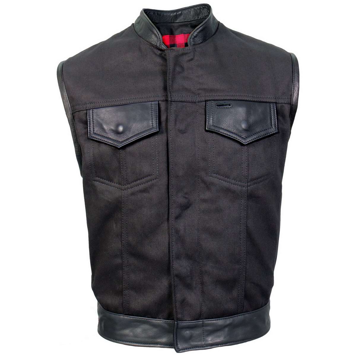Hot Leathers VSM5101 Men's USA Made Denim and Leather Vest with Red Lining