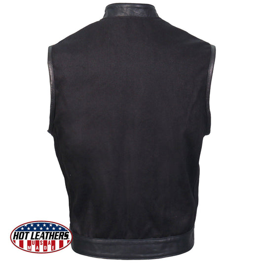 Hot Leathers VSM5101 Men's USA Made Denim and Leather Biker Rider Vest with Red Lining
