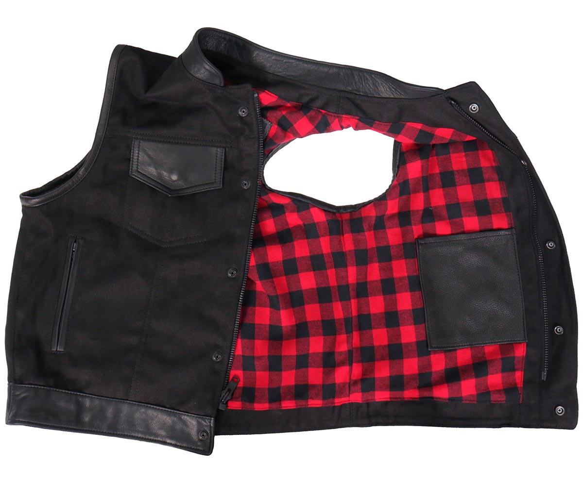 Hot Leathers VSM5101 Men's USA Made Denim and Leather Vest with Red Lining