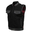 Milwaukee Leather USA MADE MLVSM5101 Men's Black Burn Out Denim and Leather Motorcycle Vest with Plaid Red Lining