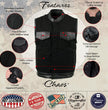 Hot Leathers VSM5101 USA Made Men's 'Burn Out' Black Denim and Leather Vest with Plaid Red Lining