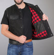 Hot Leathers VSM5101 Men's USA Made Denim and Leather Biker Rider Vest with Red Lining