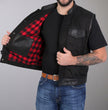 Hot Leathers VSM5101 Men's USA Made Denim and Leather Biker Rider Vest with Red Lining