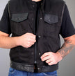 Hot Leathers VSM5101 Men's USA Made Denim and Leather Biker Rider Vest with Red Lining