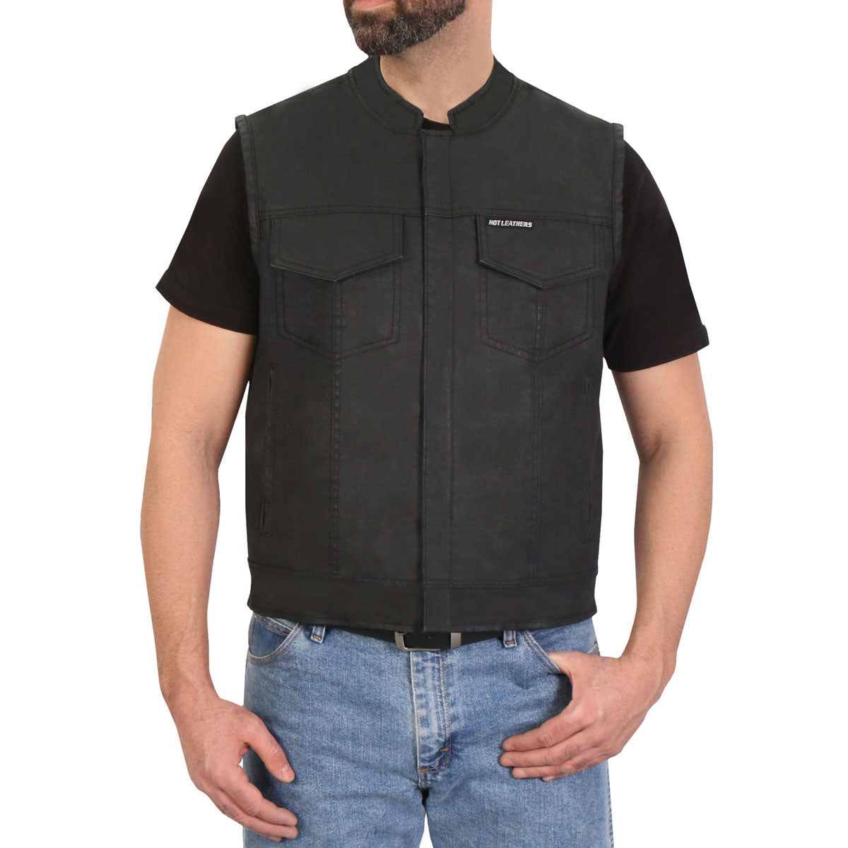 Hot Leathers VSM6003 Men's Black Waxed Cotton Club Style Vest