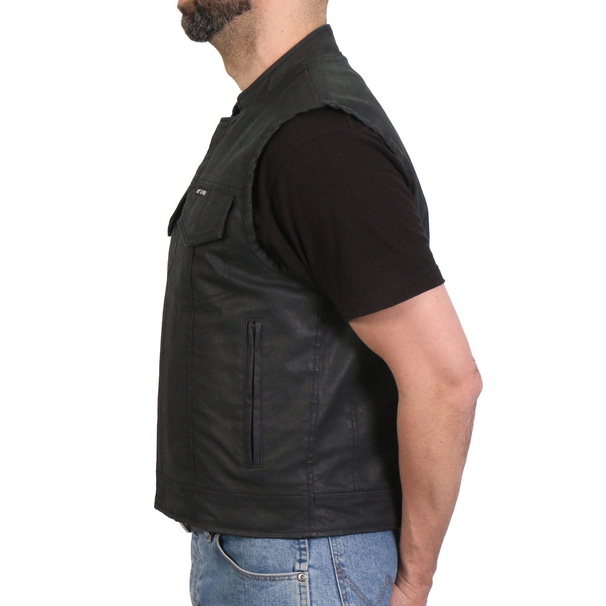 Hot Leathers VSM6003 Men's Black Waxed Cotton Club Style Vest