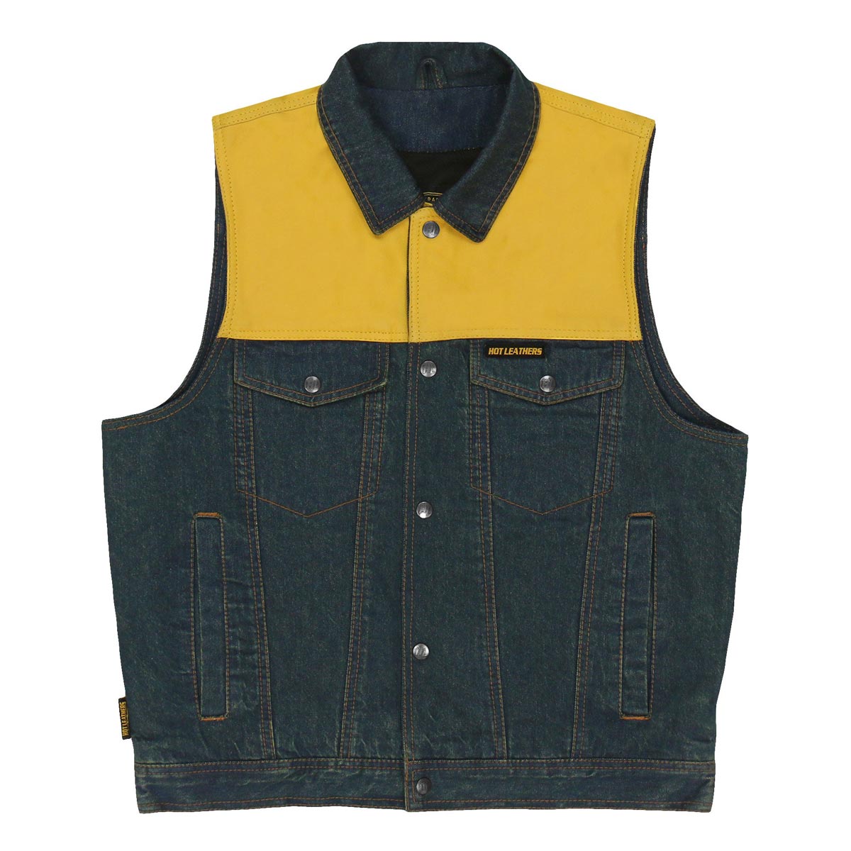 Hot Leathers VSM6103 Men's '2-Tone' Leather and Denim Club Style Biker Vest