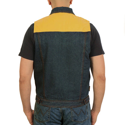 Hot Leathers VSM6103 Men's '2-Tone' Leather and Denim Club Style Biker Vest