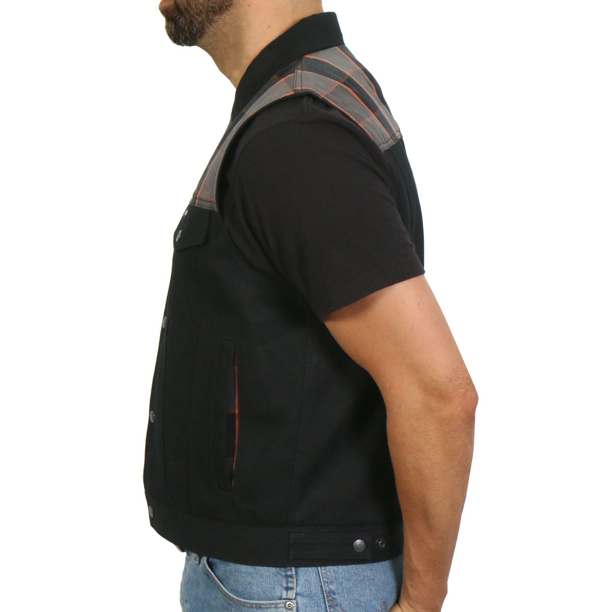 Hot Leathers VSM6204 Men's '2-Tone' Denim and Flannel Club Style Biker Vest