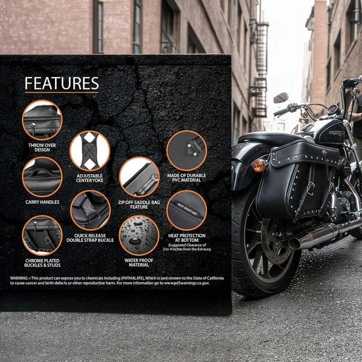 Milwaukee Performance MP8320 Black Zip Off PVC Studded Throw Over Saddlebags