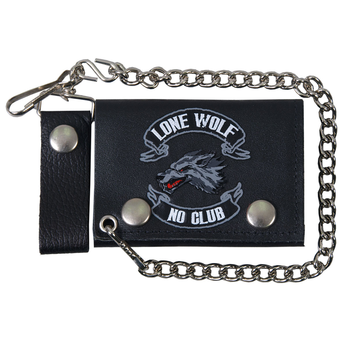 Hot Leathers WLB1007 Lone Wolf Tri-Fold Black Leather Wallet with Chain