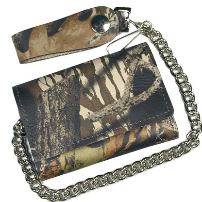 Hot Leathers Tri-Fold Wallet Camo with Chain WLC3003