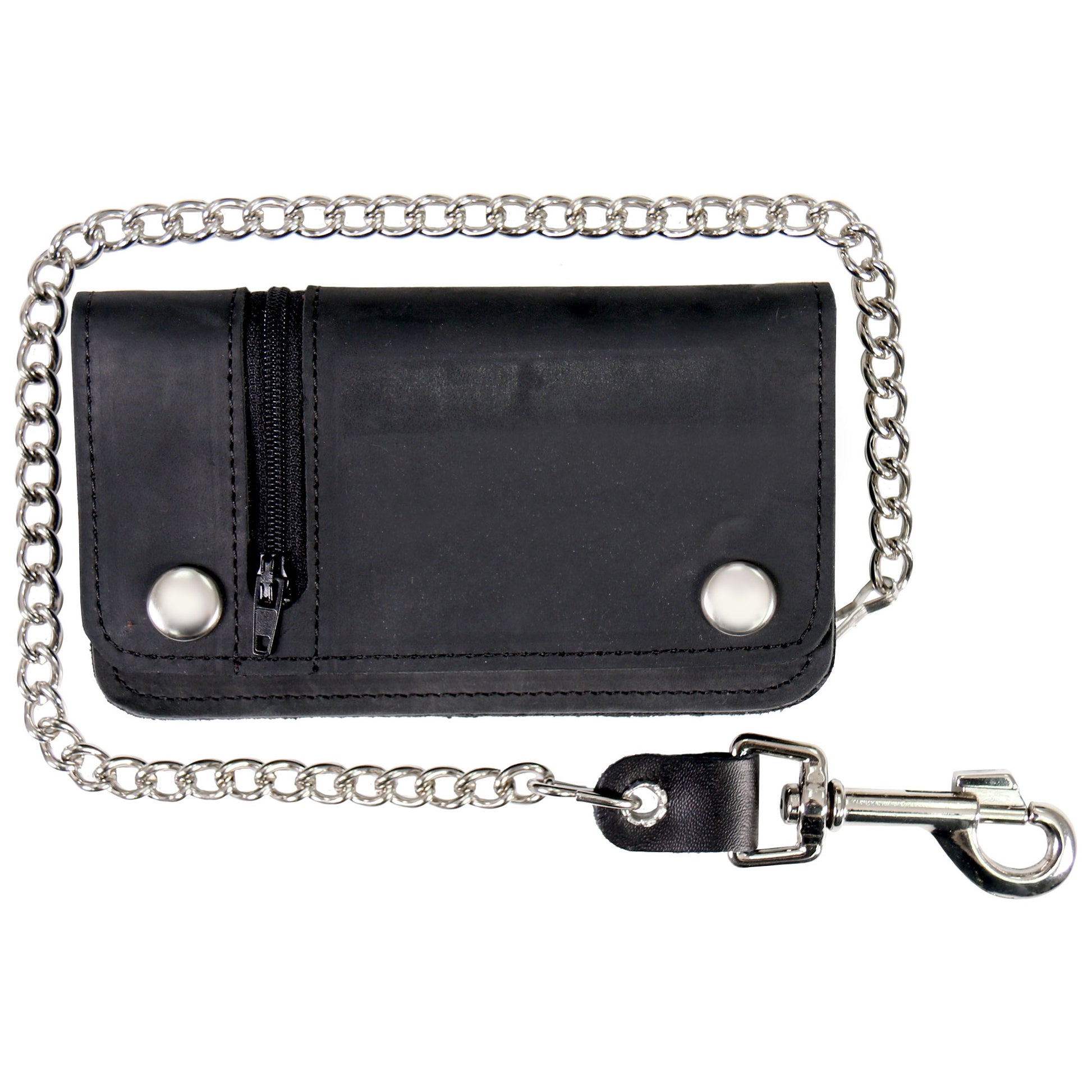 Hot Leathers WLC3101 Black Premium Leather Bi-Fold Wallet with Change Pocket and Chain