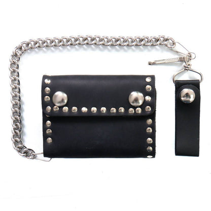 Hot Leathers 4" Naked Leather Studded Bi-Fold Chain Wallet WLC3105