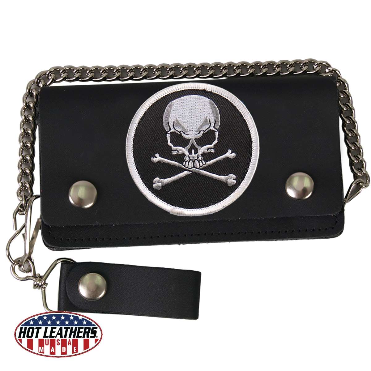 Hot Leathers Premium USA Made Leather Bi-Fold 6" Wallet with Skull and Crossbones Patch WLC5003