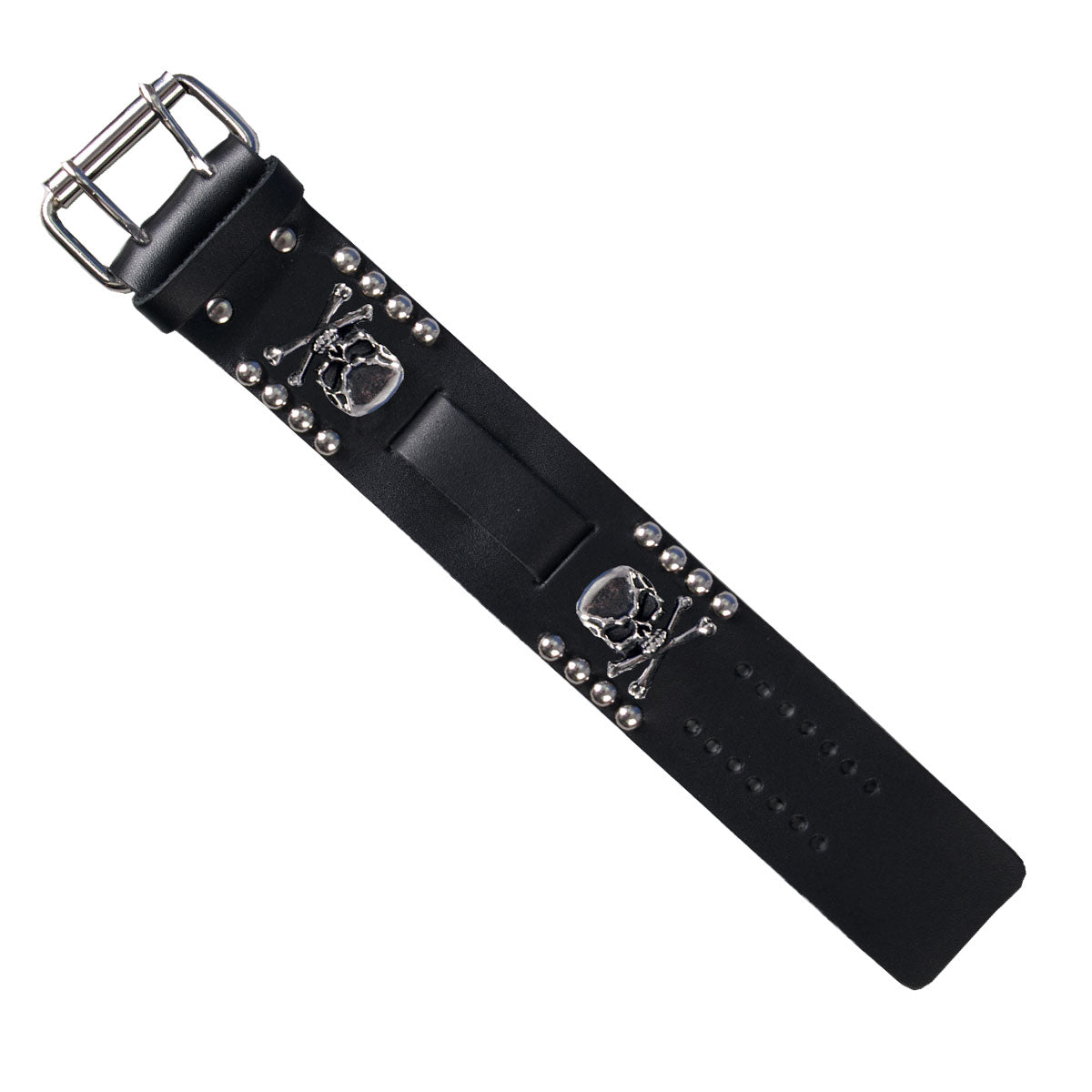 Hot Leathers WTB1018 1.5" Skull and Bones Black Leather Watch Band
