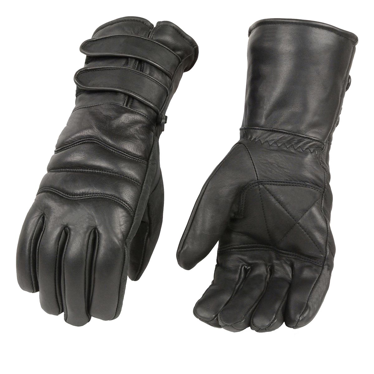 Men’s XS2068 Black Gauntlet Premium Cowhide Leather Motorcycle Winter Gloves