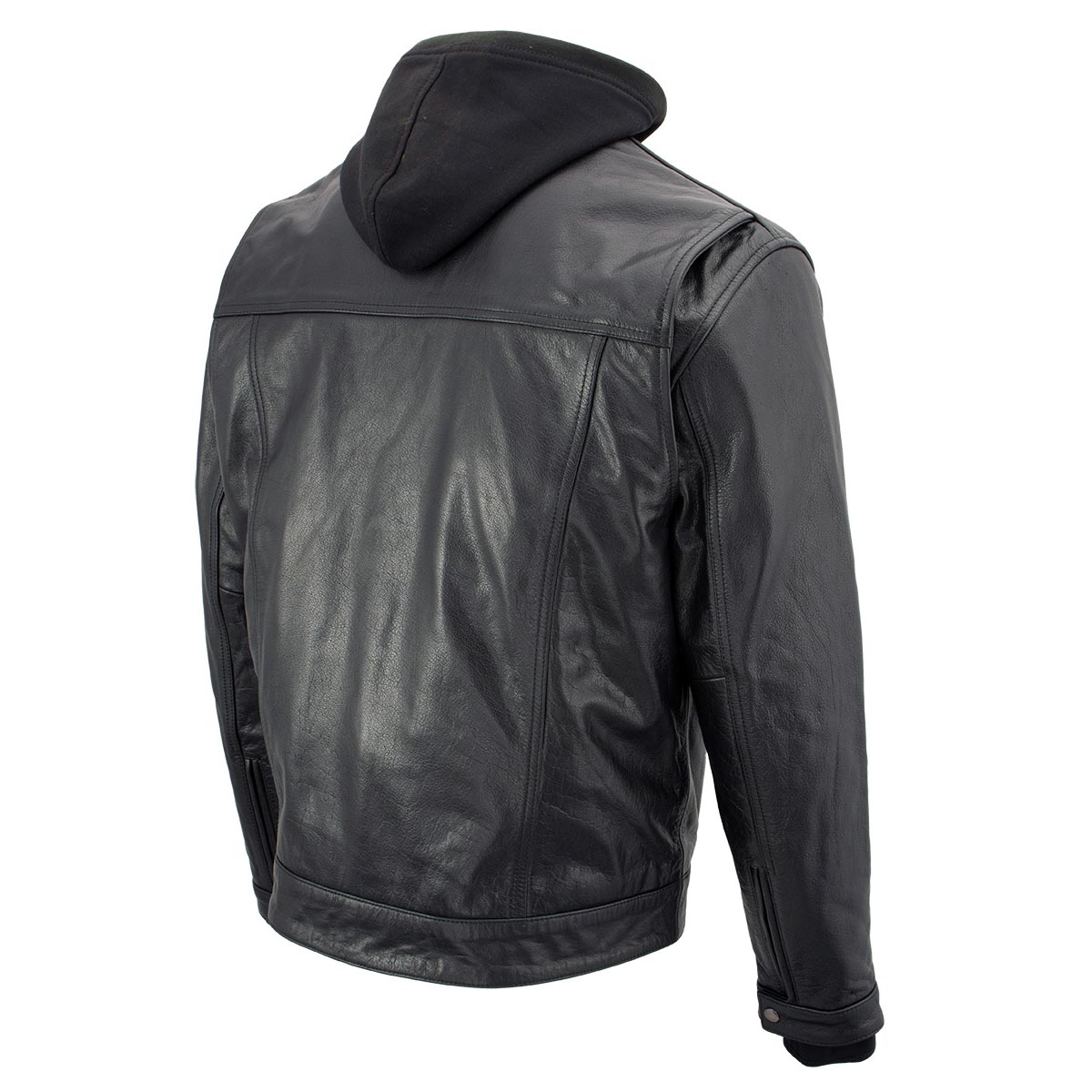 Xelement XS1025 Men’s 'Cross Rake' Black Snap Front Leather Shirt Jacket with Removable Hoodie