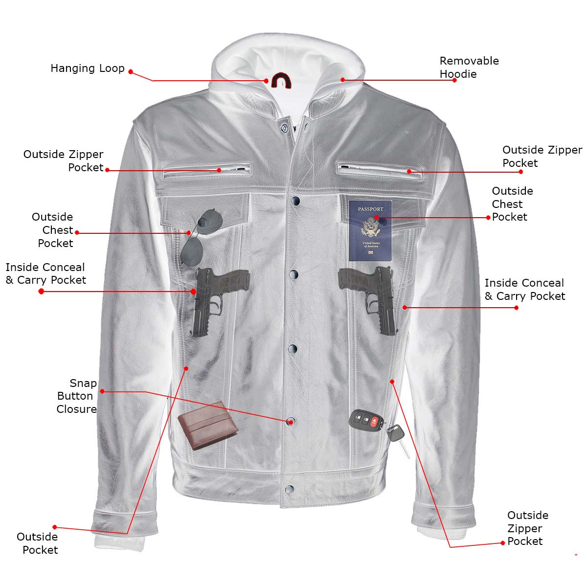 Milwaukee Leather MLM1614 Men’s Black Premium Leather Shirt Style Jacket w/ Removable Hoodie