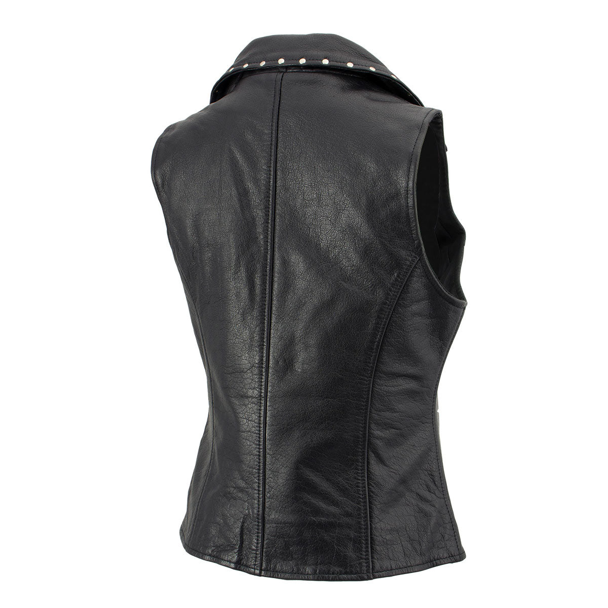 Xelement XS1028 Women's 'Dita' Black Motorcycle Leather Vest with Riveted Lapel Collar
