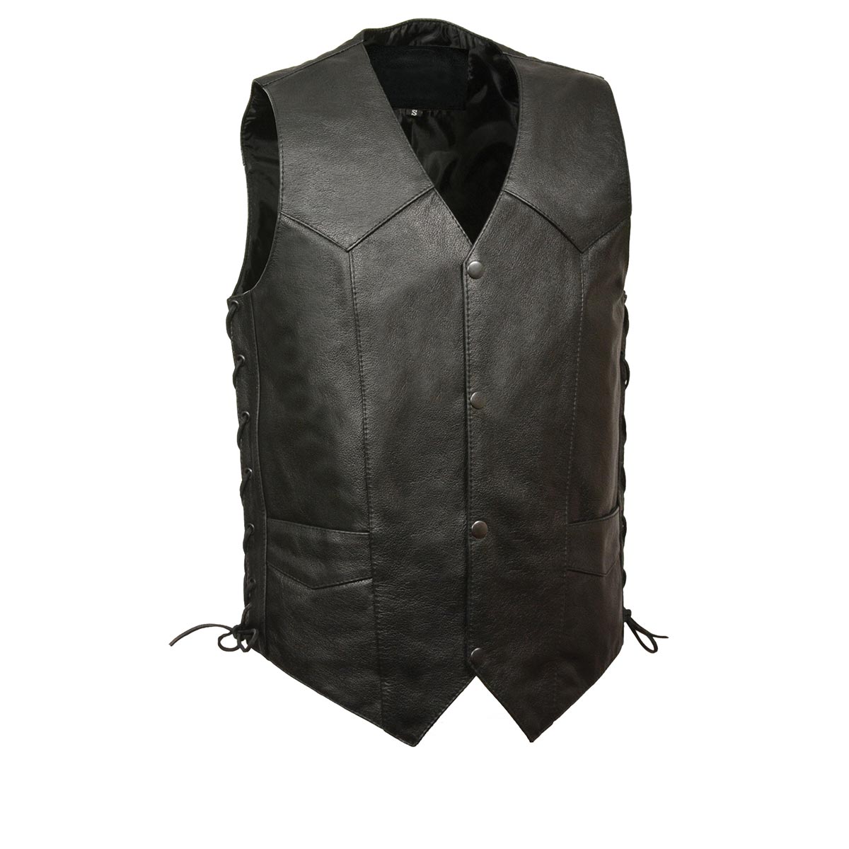 Men’s XS103T Tall Size Classic Black Side Laced Biker Leather Vest