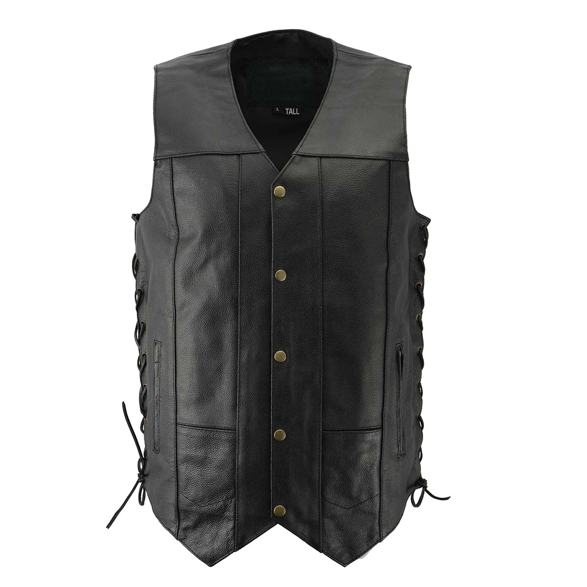 Men’s XS106 10-Pocket Classic Black Side Laced Biker Leather Vest ...