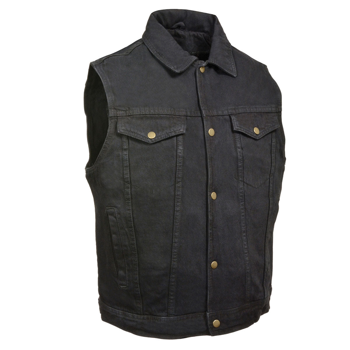 Men’s XS107 Classic Black Snap Front Denim Vest with Shirt Style Collar