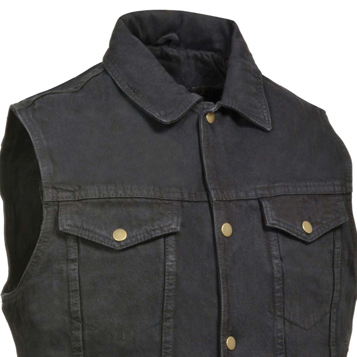 Men’s XS107 Classic Black Snap Front Denim Vest with Shirt Style Collar