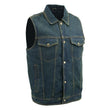 Men’s XS107 Classic Blue Snap Front Denim Vest with Shirt Style Collar