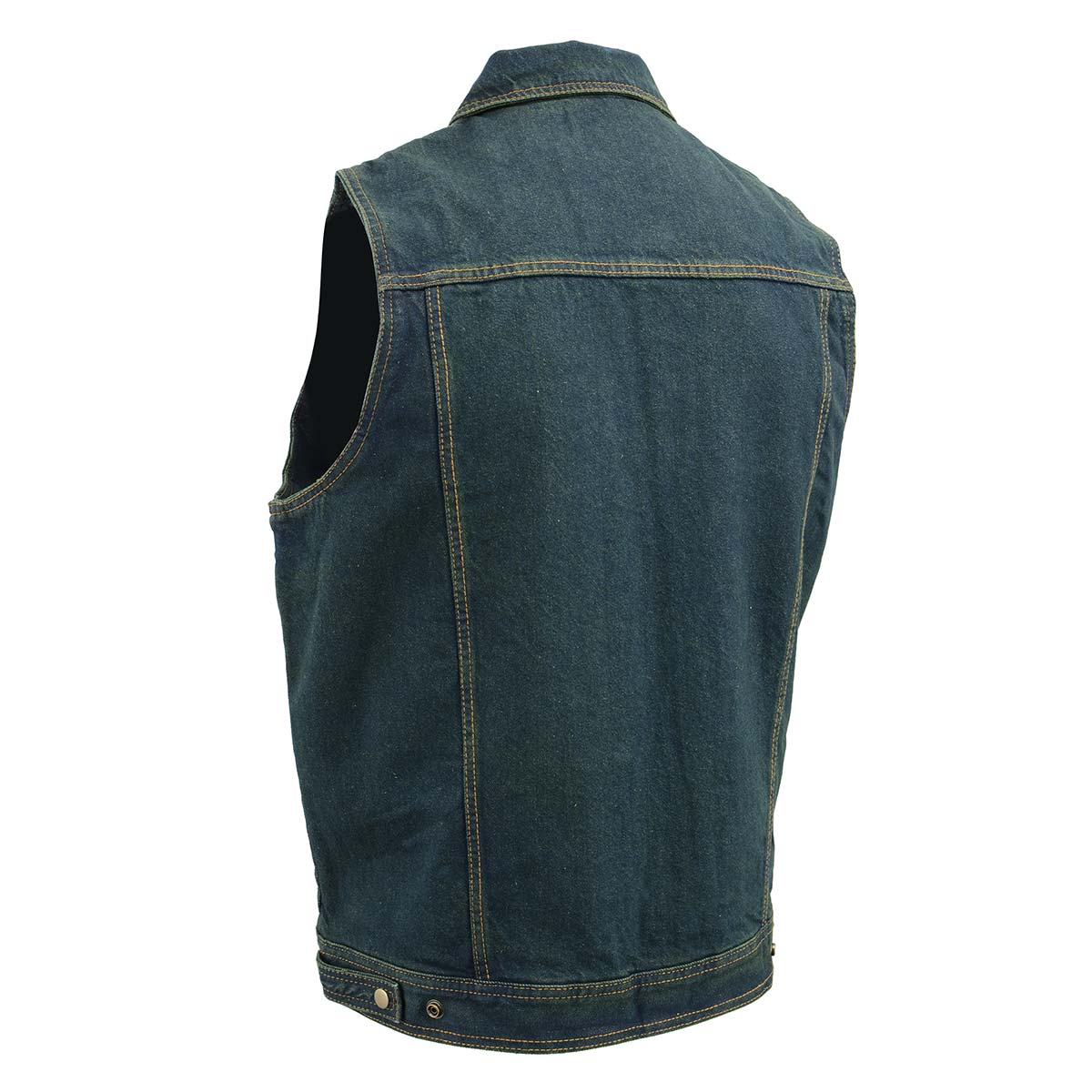 Men’s XS107 Classic Blue Snap Front Denim Vest with Shirt Style Collar