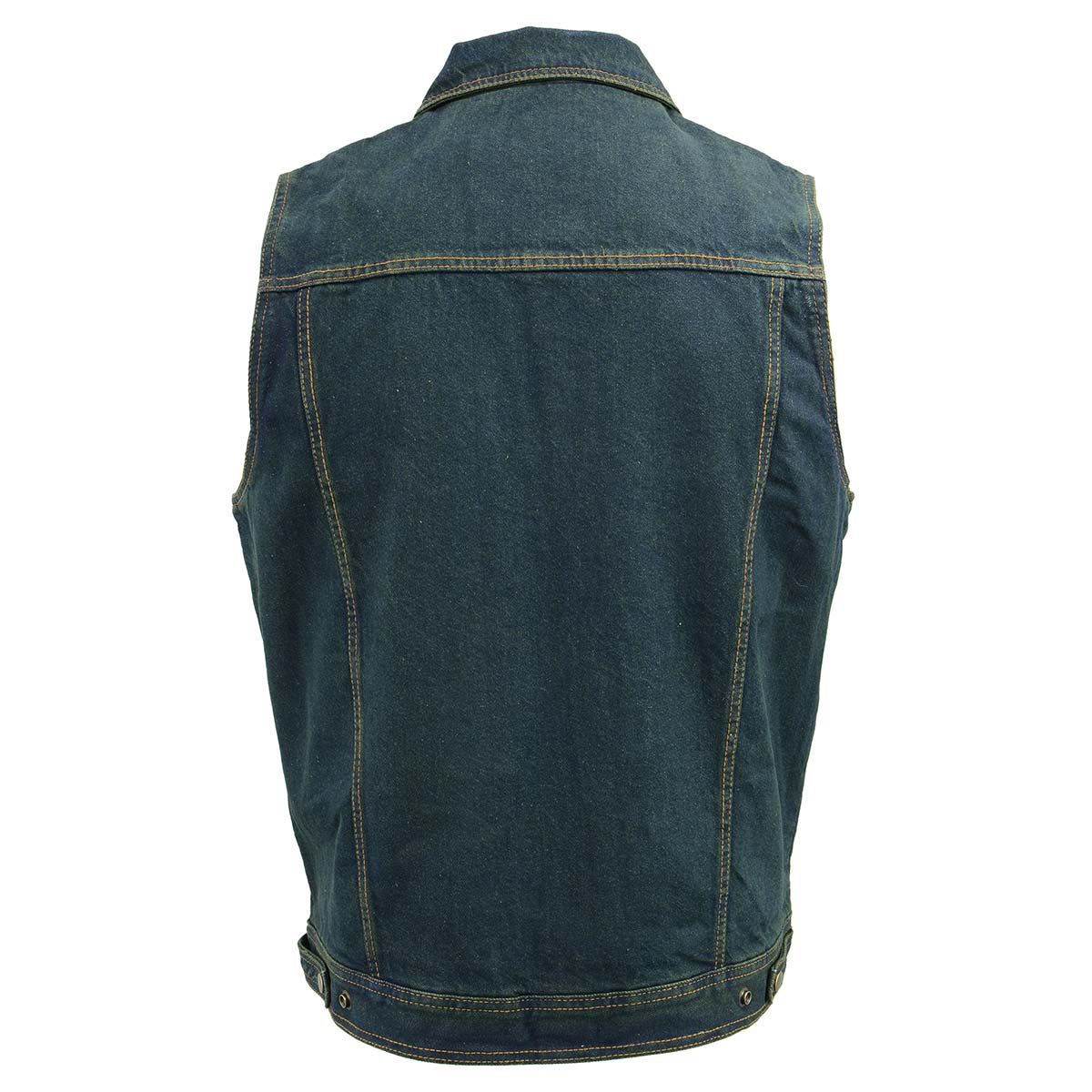 Men’s XS107 Classic Blue Snap Front Denim Vest with Shirt Style Collar