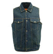 Men’s XS107 Classic Blue Snap Front Denim Vest with Shirt Style Collar