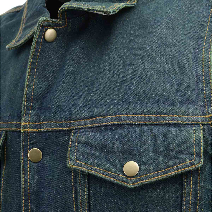 Men’s XS107 Classic Blue Snap Front Denim Vest with Shirt Style Collar