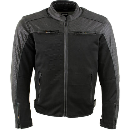 Xelement XS11001 Men's ‘Chaos’ Black Motorcycle Perforated Leather and Mesh Armored Jacket