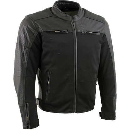 Xelement XS11001 Men's ‘Chaos’ Black Motorcycle Perforated Leather and Mesh Armored Jacket