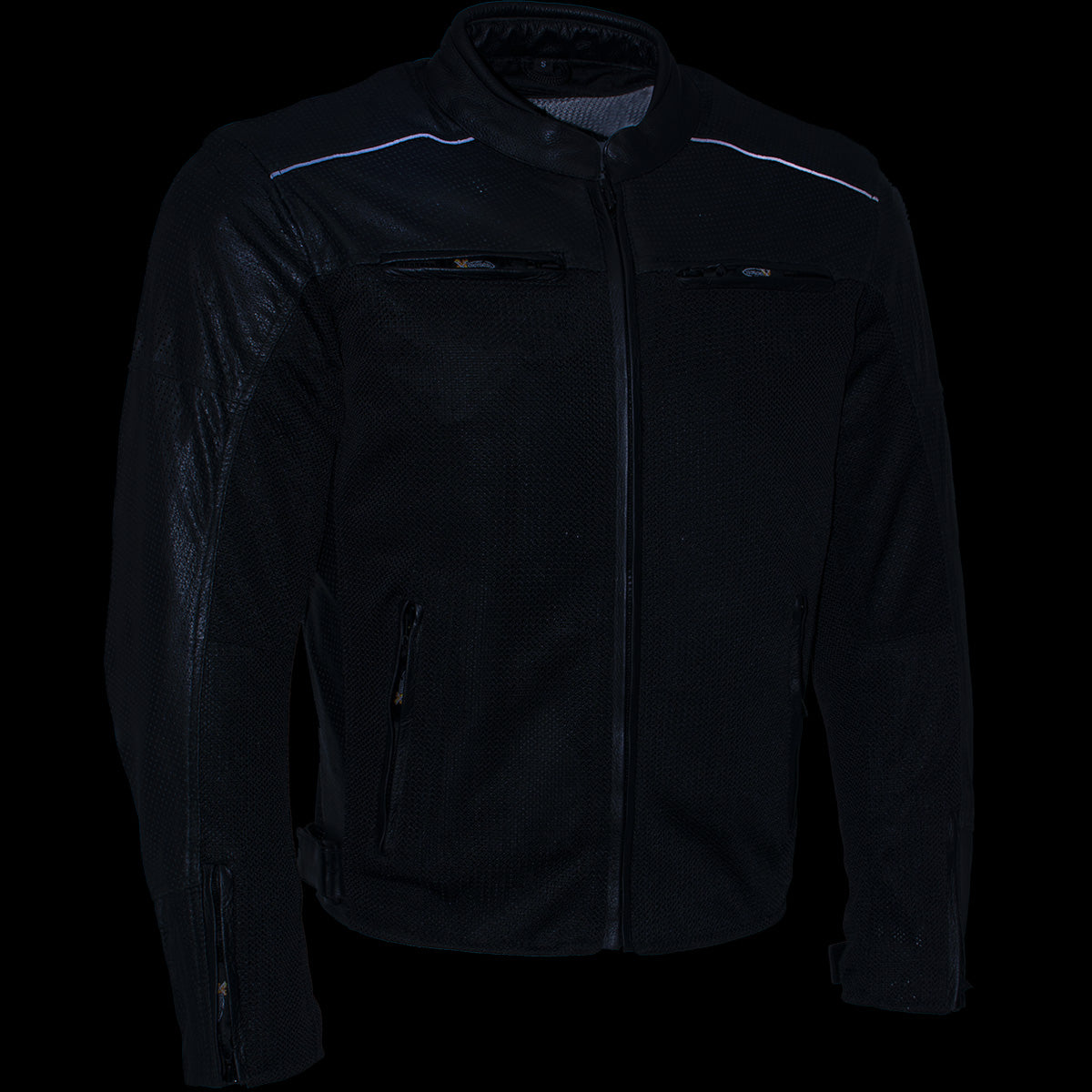 Xelement XS11001 Men's ‘Chaos’ Black Motorcycle Perforated Leather and Mesh Armored Jacket